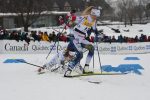 Québec City sprint crash, 6 of 7. Charlotte Kalla down on Sadie Bjornsen and Jessie Diggins skis. (Photo: Doug Stephen)