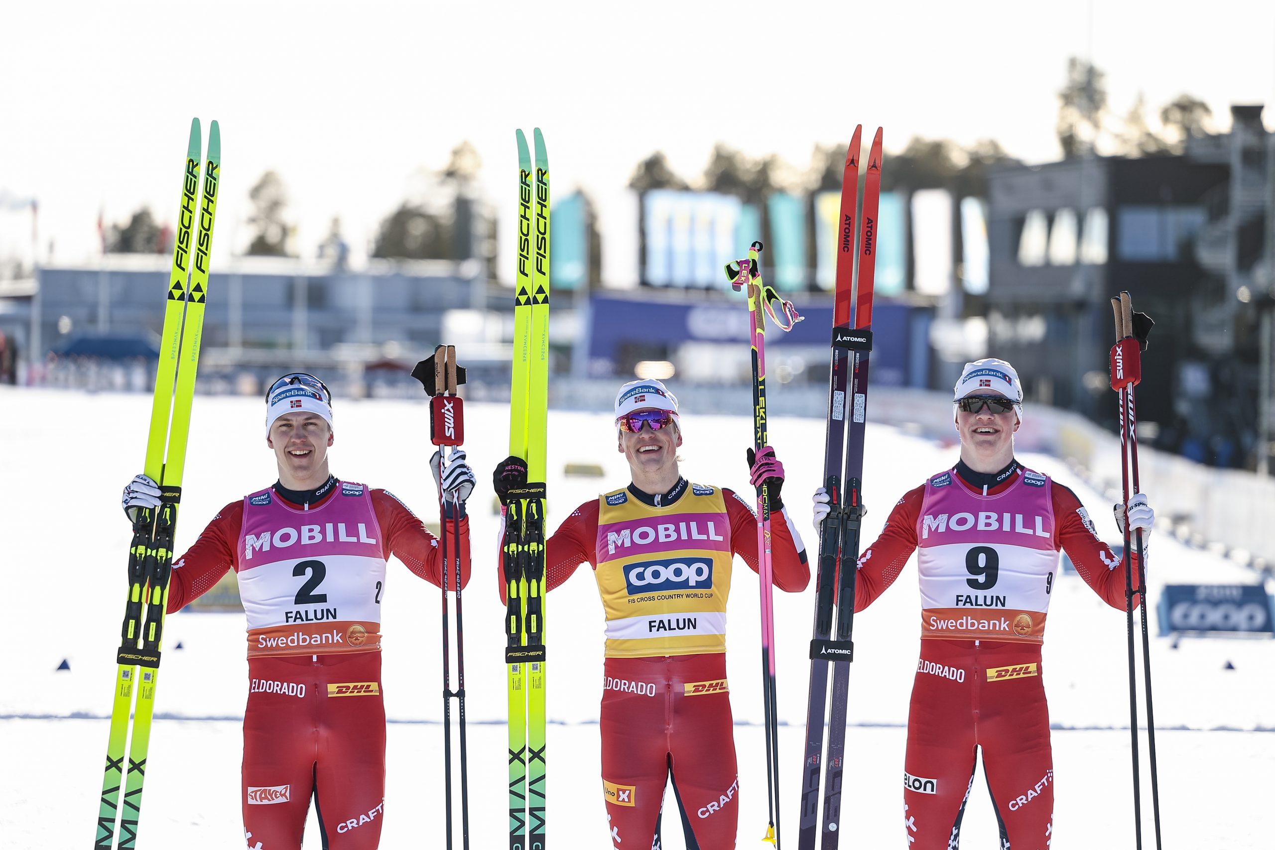 Klaebo, Valnes, Vike—Red Sprint Podium in Falun