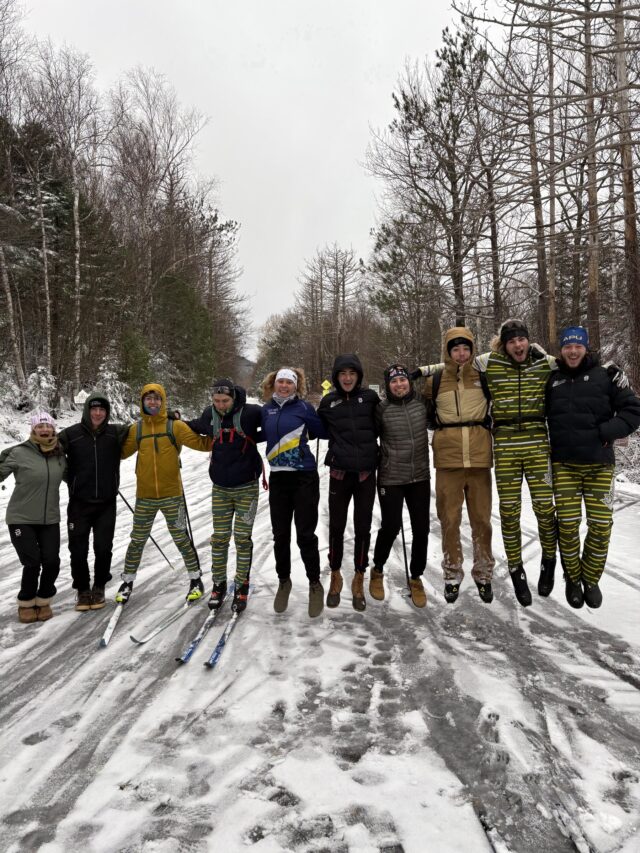 A line of Paul Smith's College skiers in